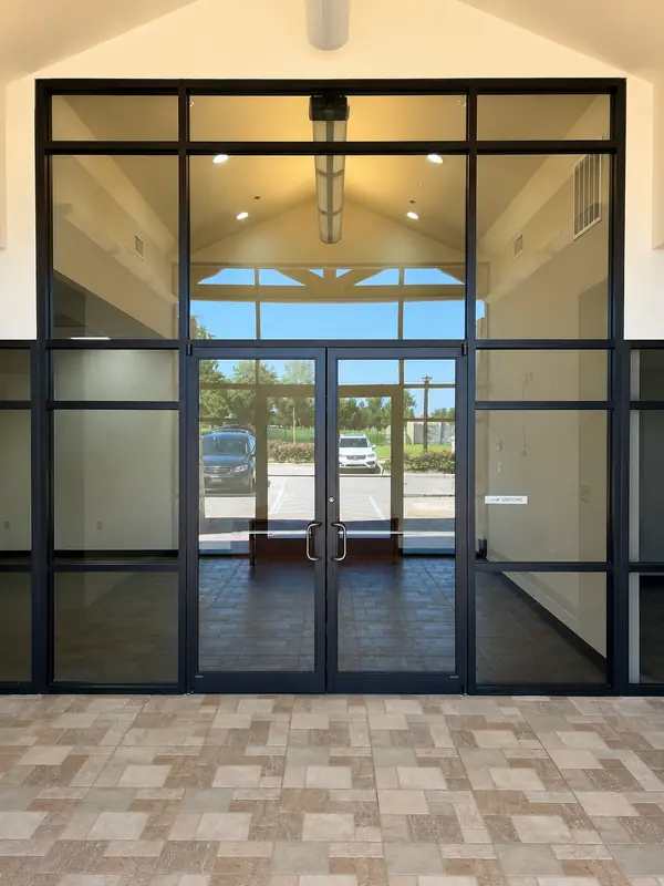 Centered and level commercial glass entry